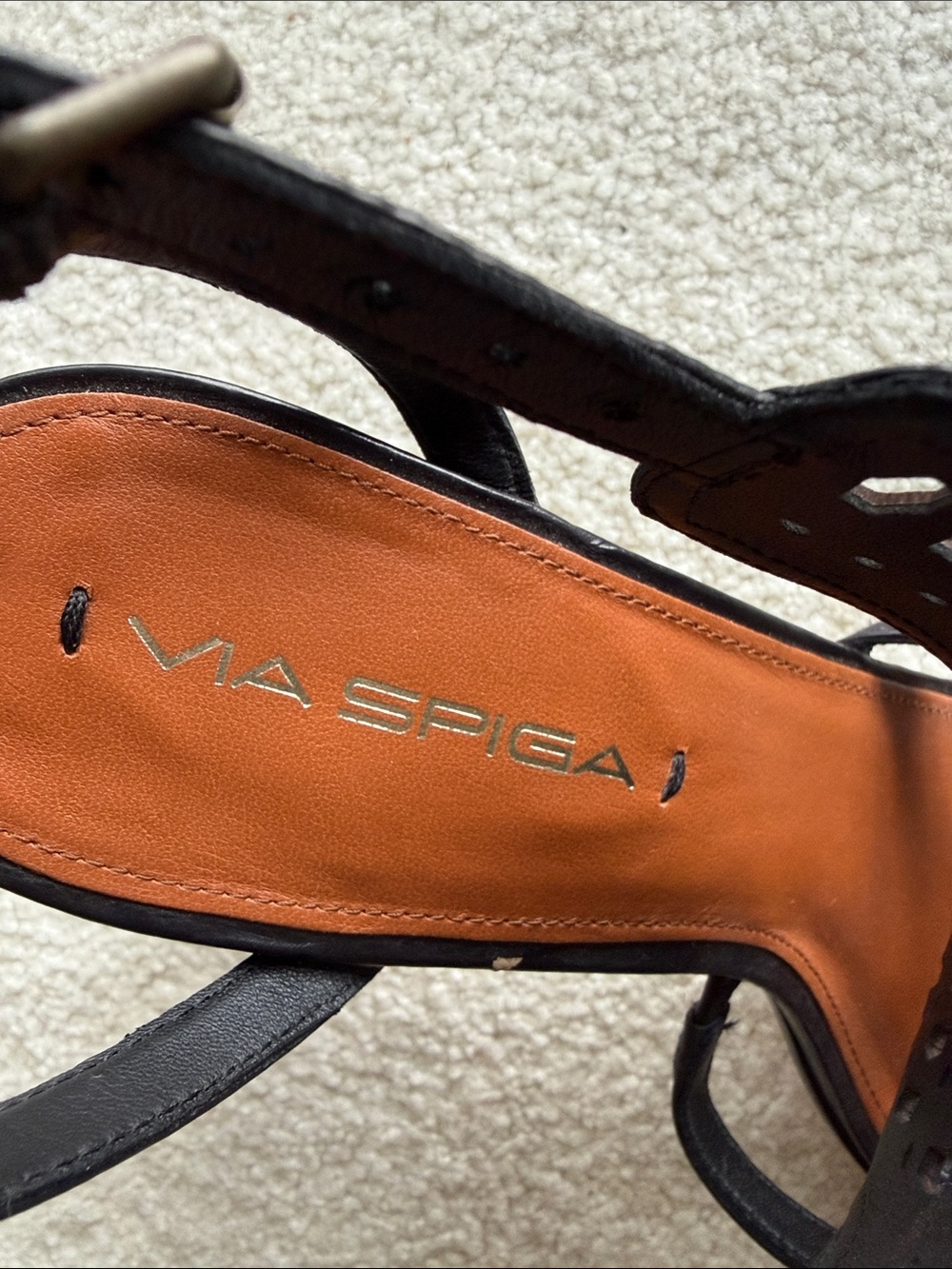 Via Spiga Black Leather Strappy Sandals with Tan Insole - Size 8